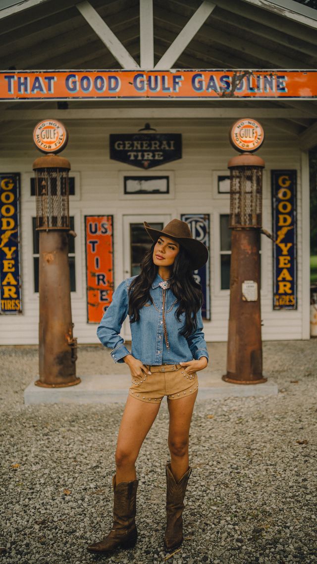 Women’s Denim Cropped Shirt Rustler Hat Co. X H Bar C