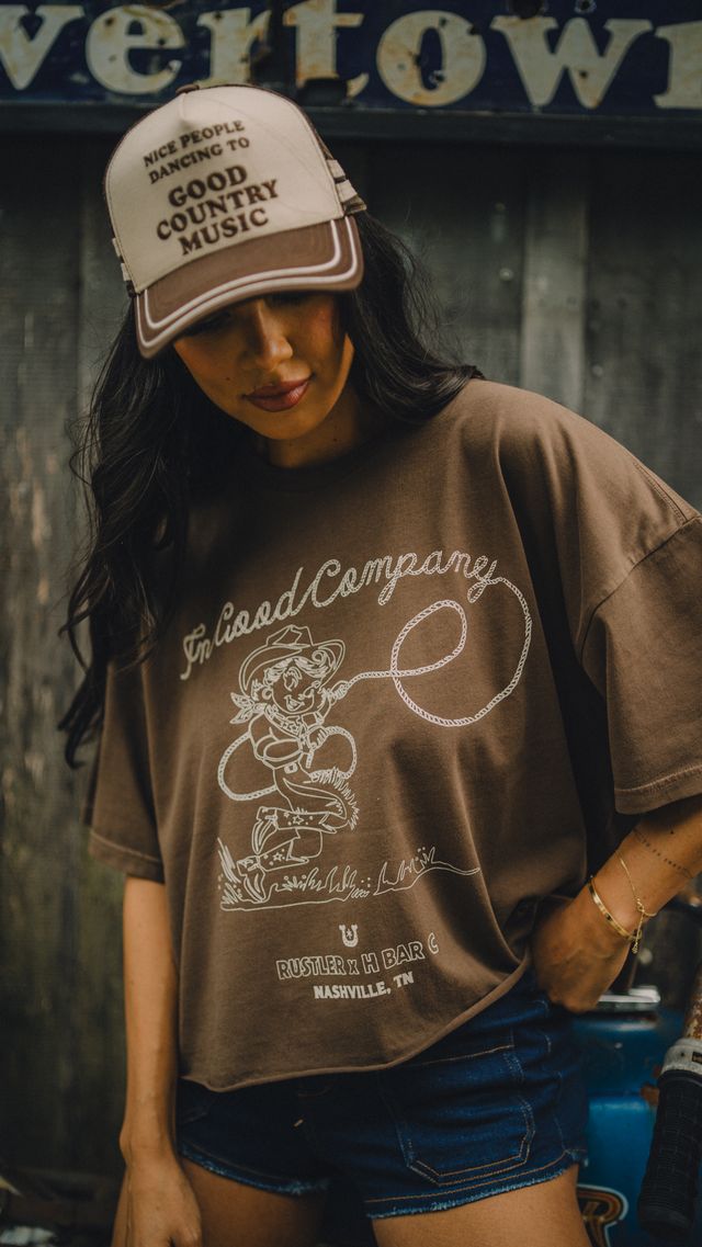 Cowgirl In Good Company Women's Tee Rustler Hat Co. X H Bar C
