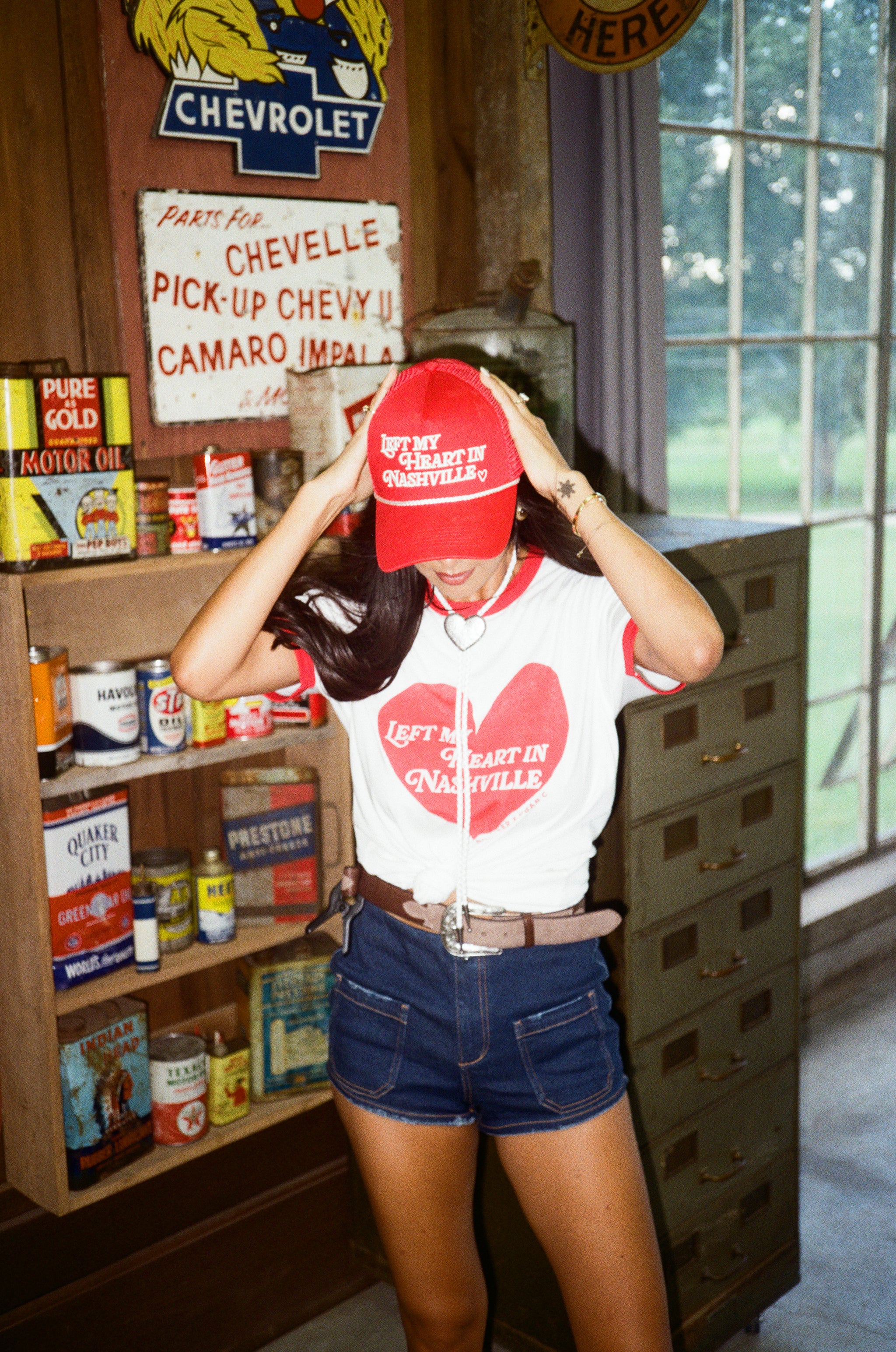 Left My Heart In Nashville Red Ringer Tee Rustler Hat Co. X H Bar C