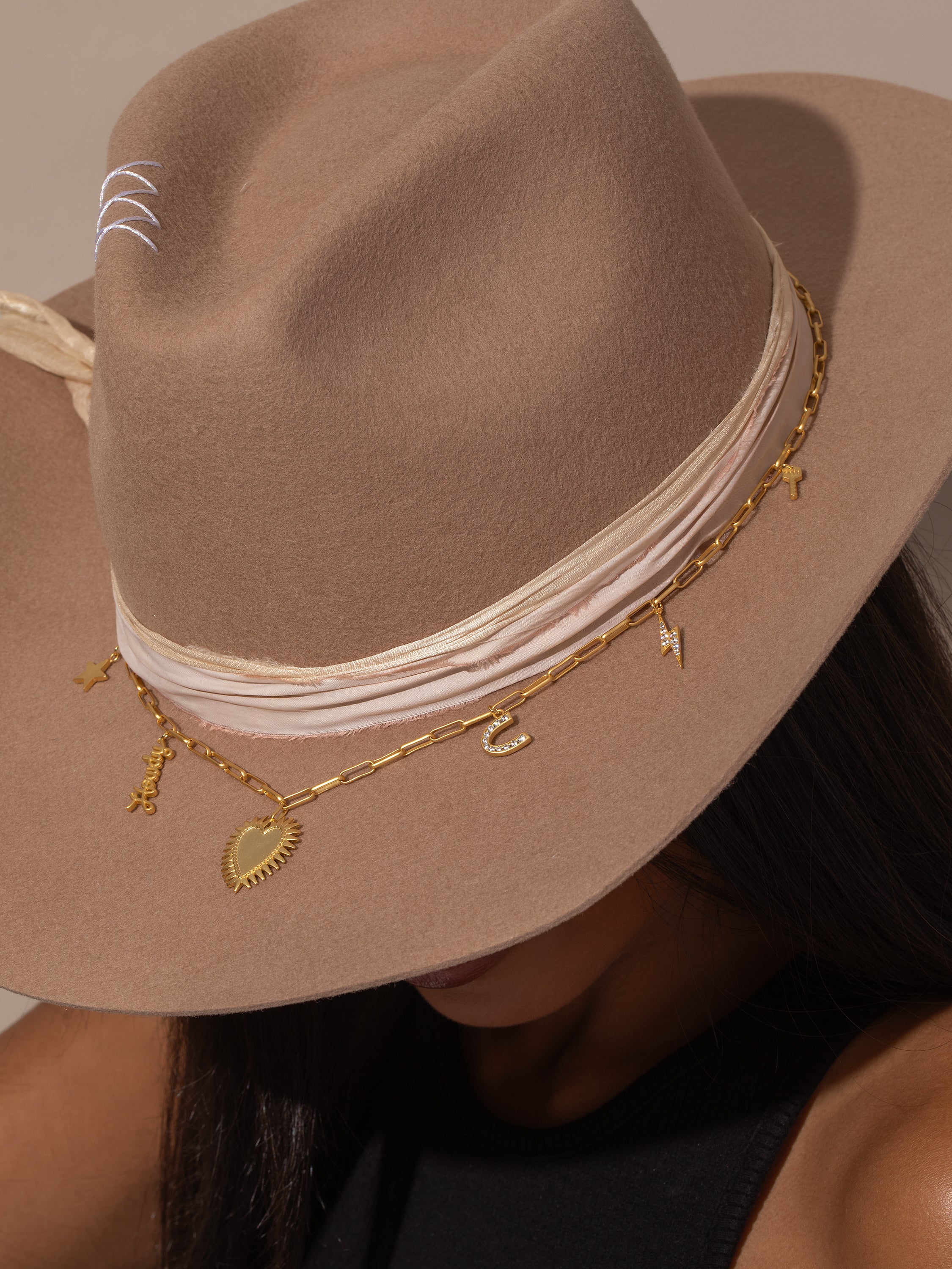 Gold Charm Necklace / Hat Band