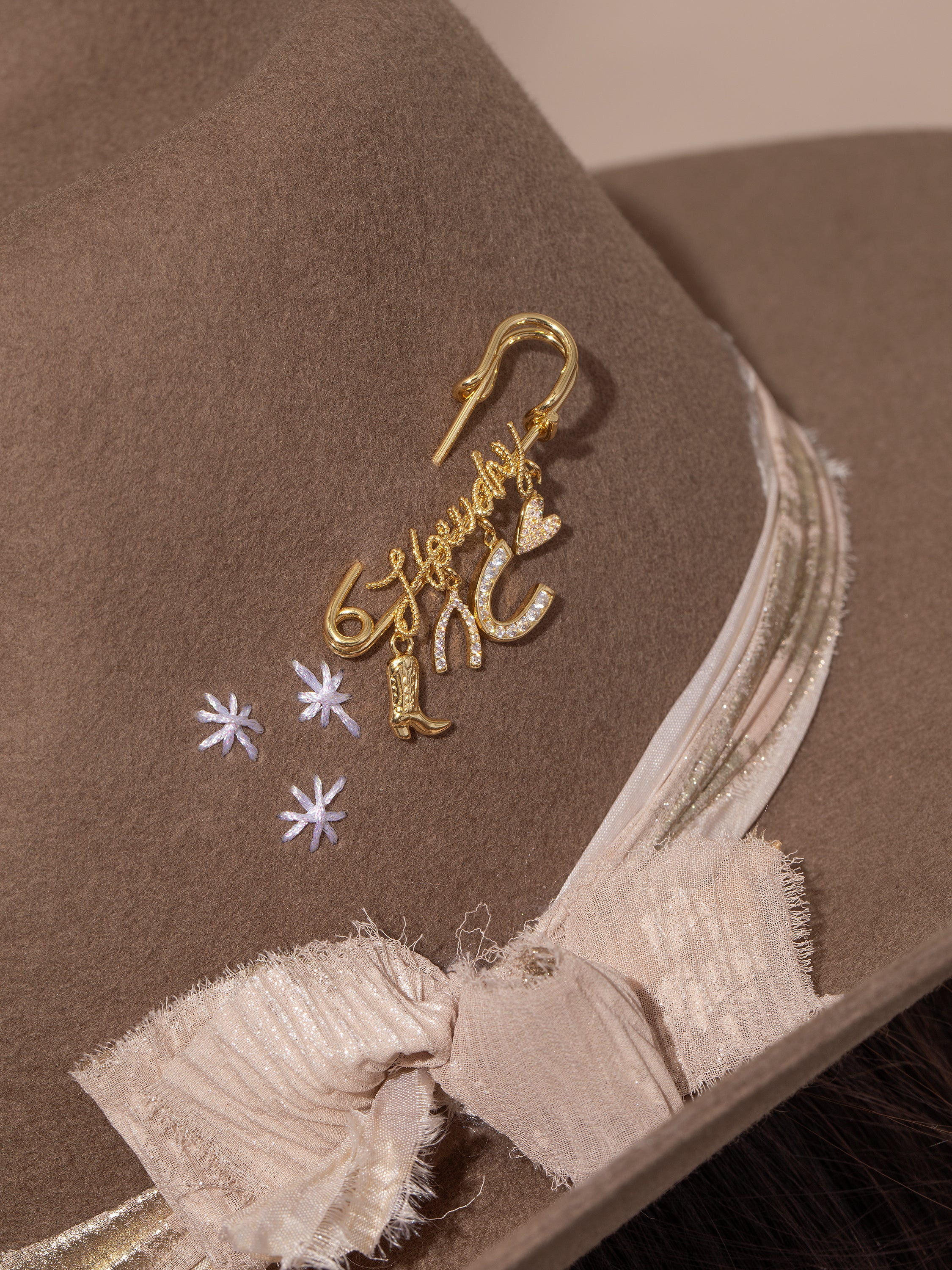 Gold Charm Safety Pin
