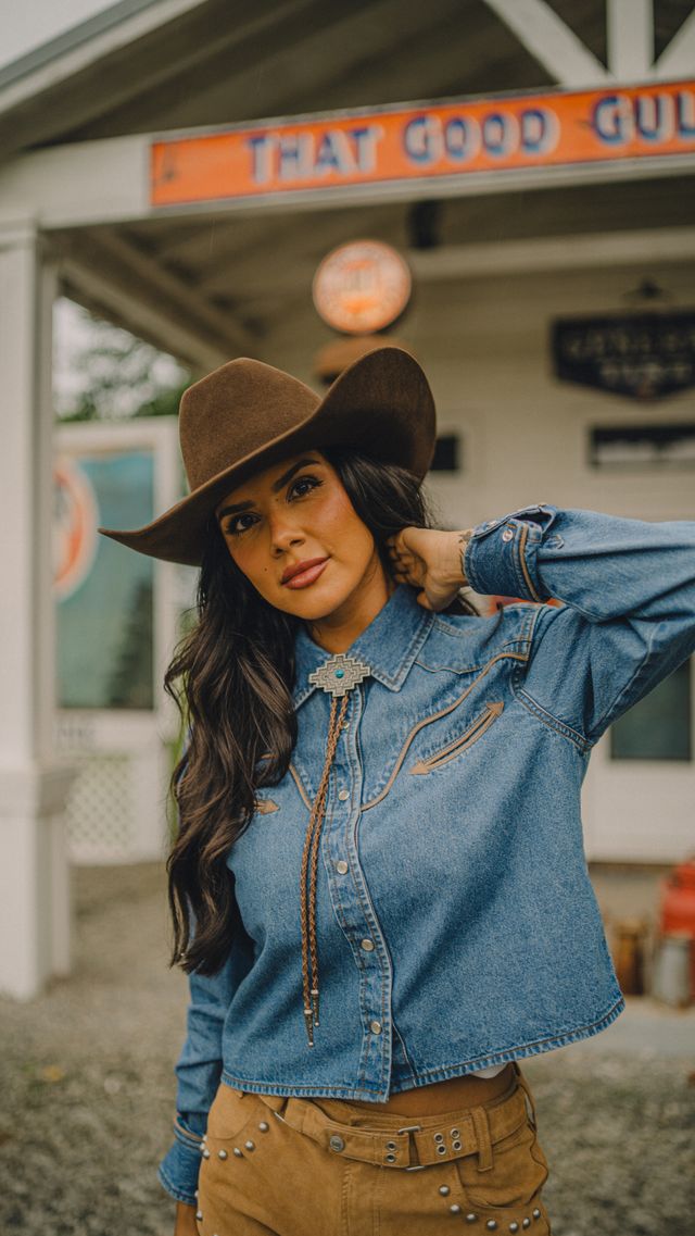 Women’s Denim Cropped Shirt Rustler Hat Co. X H Bar C