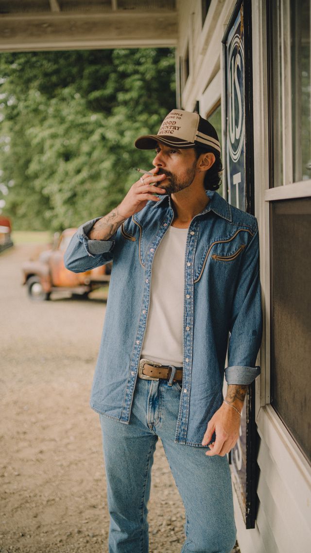 Men’s Full Length Denim Shirt Rustler Hat Co. X H Bar C