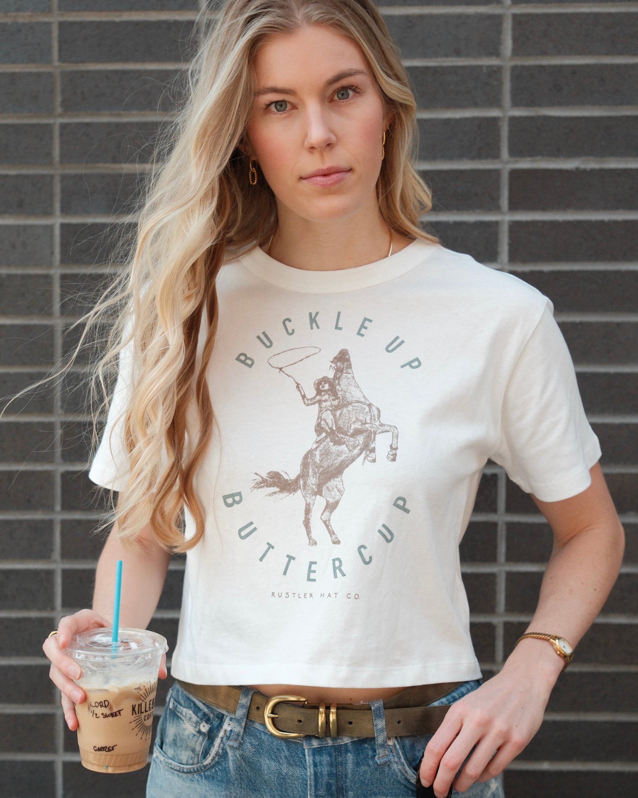 White Buckle Up Boxy Tee