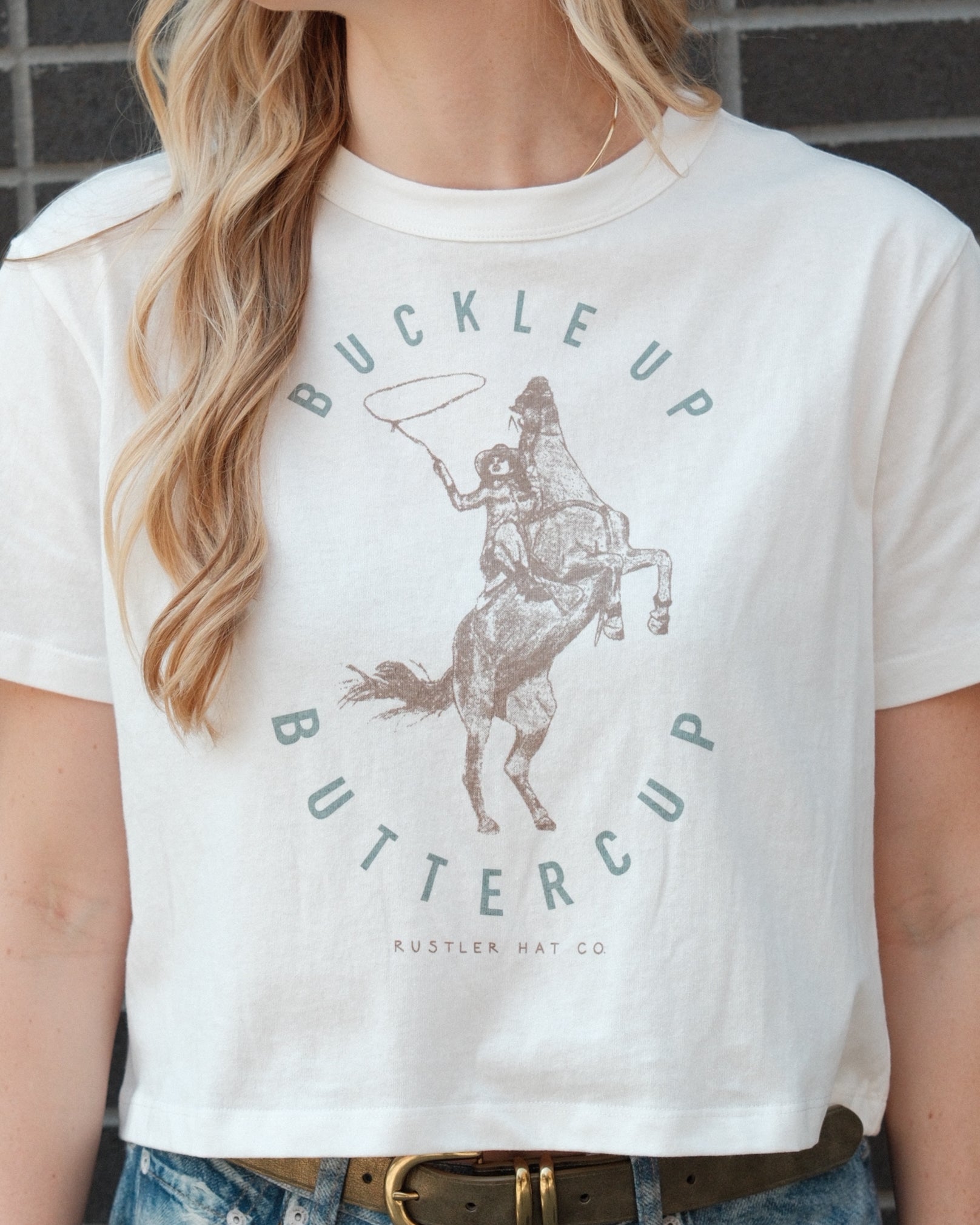 White Buckle Up Boxy Tee