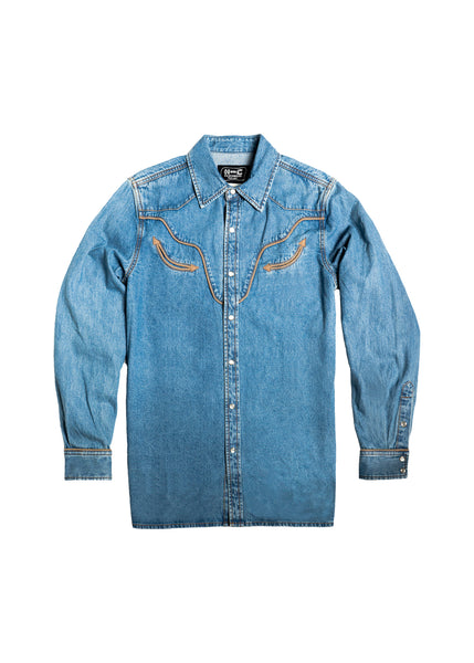 Men's Full Length Denim Shirt Rustler Hat Co. X H Bar C