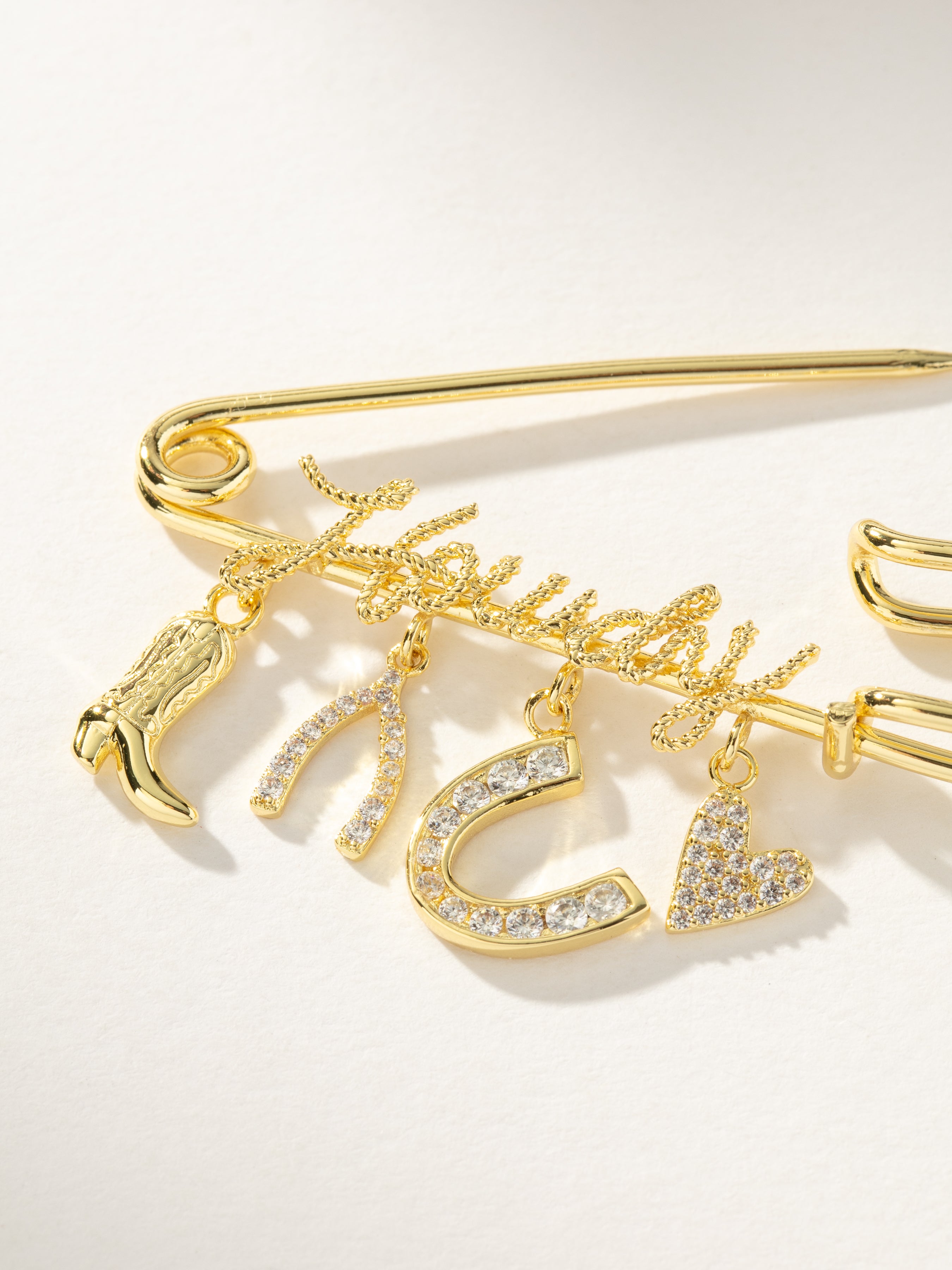 Gold Charm Safety Pin