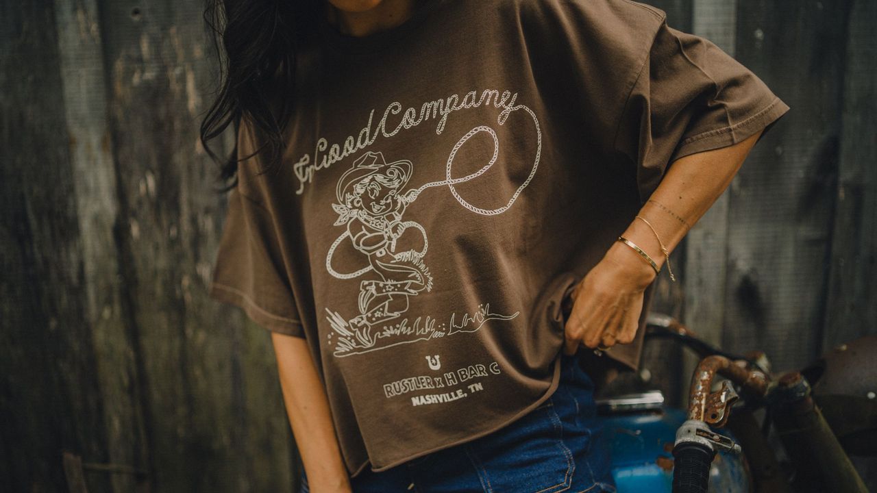 Cowgirl In Good Company Women's Tee Rustler Hat Co. X H Bar C