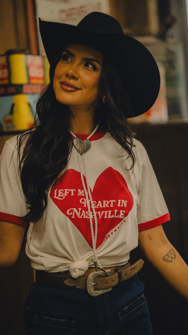 Left My Heart In Nashville Red Ringer Tee Rustler Hat Co. X H Bar C